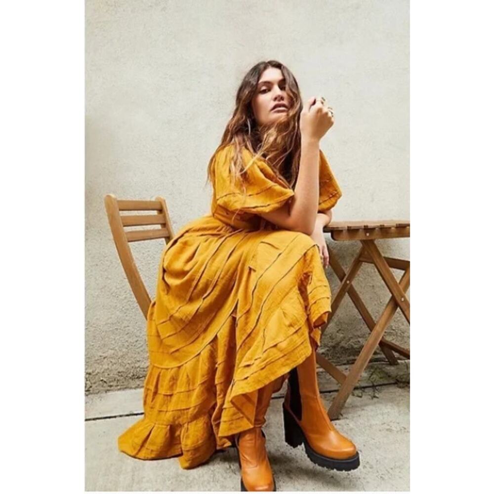 NEW! Free People 'Let's Be Friends' Midi Dress in AGED MUSTARD (XL)